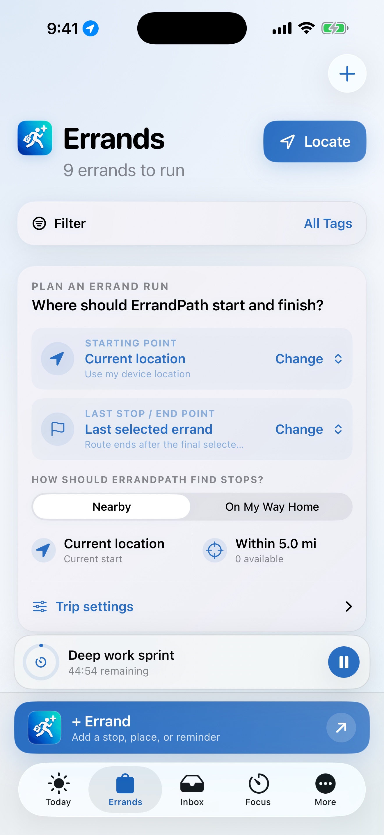 ErrandPath planning an errand run on iPhone